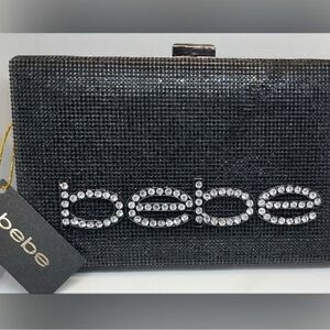 bebe Black and Silver Crystal small sparkling evening bag NEW with tags